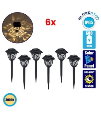 GloboStar® 85702 ΣΕΤ 6 Τεμαχίων Αυτόνομα Ηλιακά Φωτιστικά LED SMD 1W 100lm με Ενσωματωμένη Μπαταρία 600mAh - Φωτοβολταϊκό Πάνελ με Αισθητήρα Ημέρας-Νύχτας Αδιάβροχο IP65 Φανάρι Κήπου Τετράγωνο Θερμό Λευκό 3000K